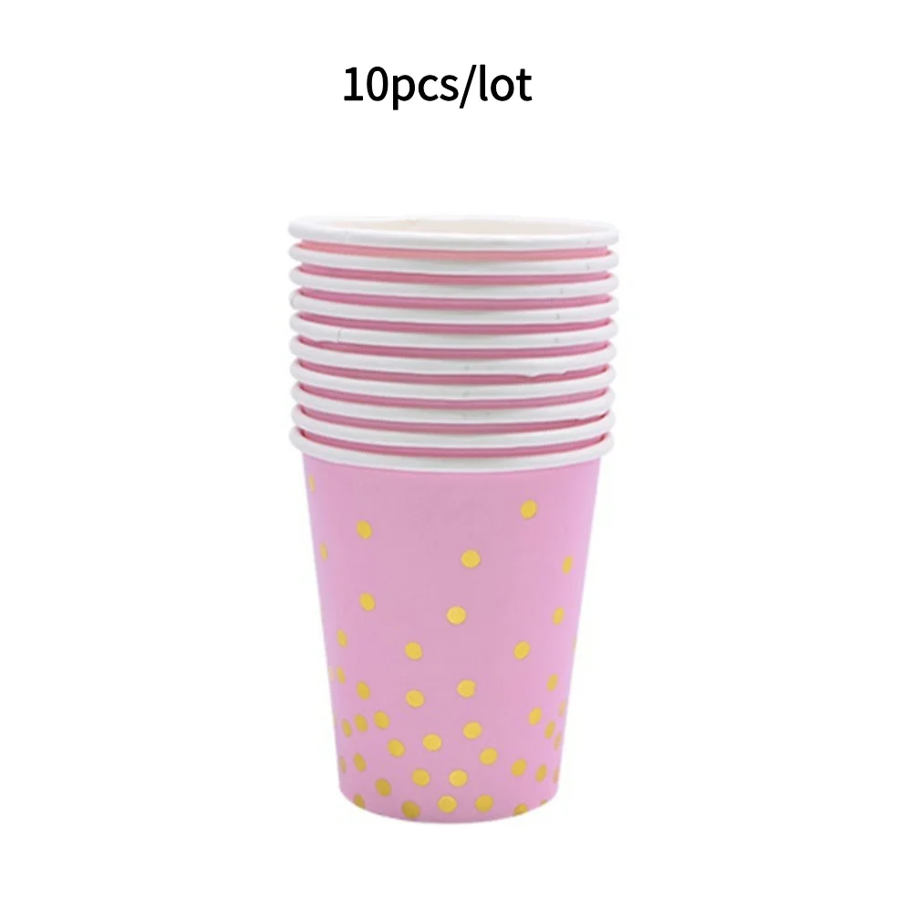 10PCS Farbige Pappbecher Gold Dot Rosa Blau Einwegbecher Hochzeit Geburtstag Party Einweggeschirr Einweg Pappbecher Set – Detail 6