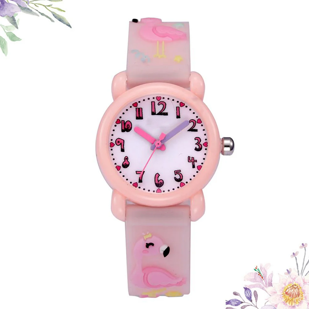 1Pcs Wrist Watch Light Pink 3D Flamingo Theme Cartoon Waterproof Scratch Resistant 's Timepiece Playwear Gift