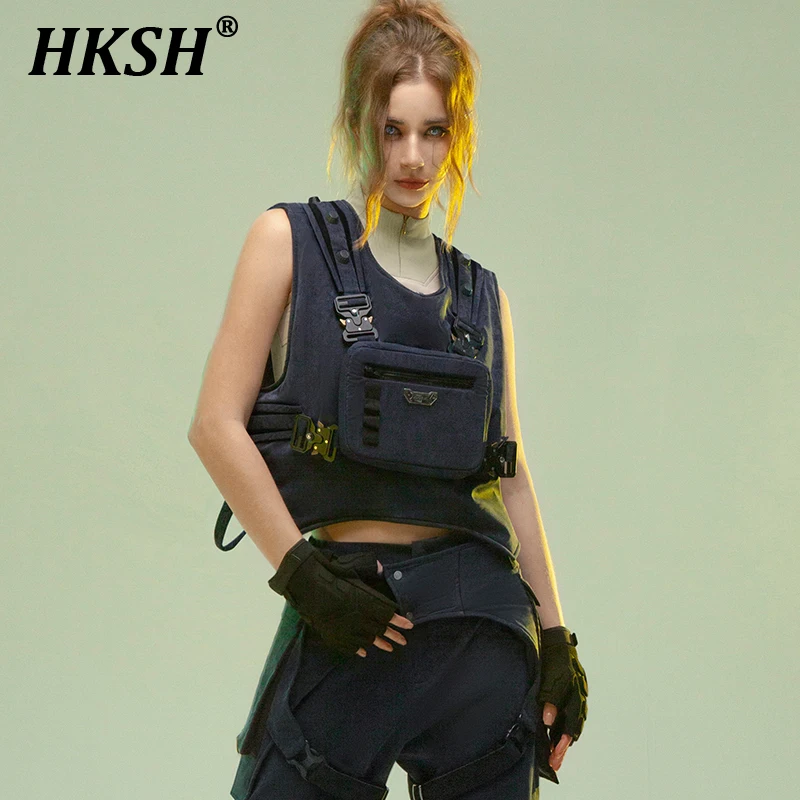 

HKSH Women's Tide Punk Tactical Side Opening Tactical Vest Chic Dark Tactical Waistcoat Fashion Techwear Niche Tank Tops HK1098