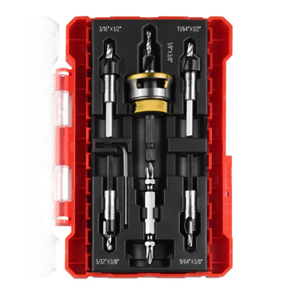/5PCS /TCT /Countersink Drill Bit Set With Adjustable Depth Stop For 82 Degree Woodworking Plywood MDF Aluminum DIY Tool Kit