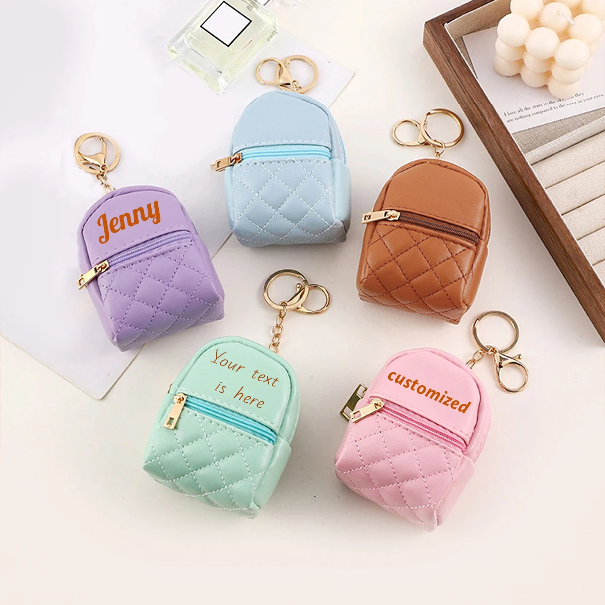 Mini Custom Name Keychain Coin Purse Personalized Name Storage Bag Laser Engraving PU Leather Gift Customized Name Key Chain - view 2