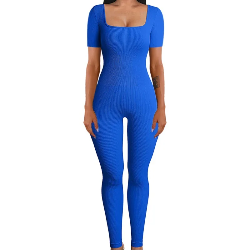 Women's Onesie Autumn and Winter New Yoga Suit Threaded Square Neck Hip Lift Slim Sexy Jumpsuit