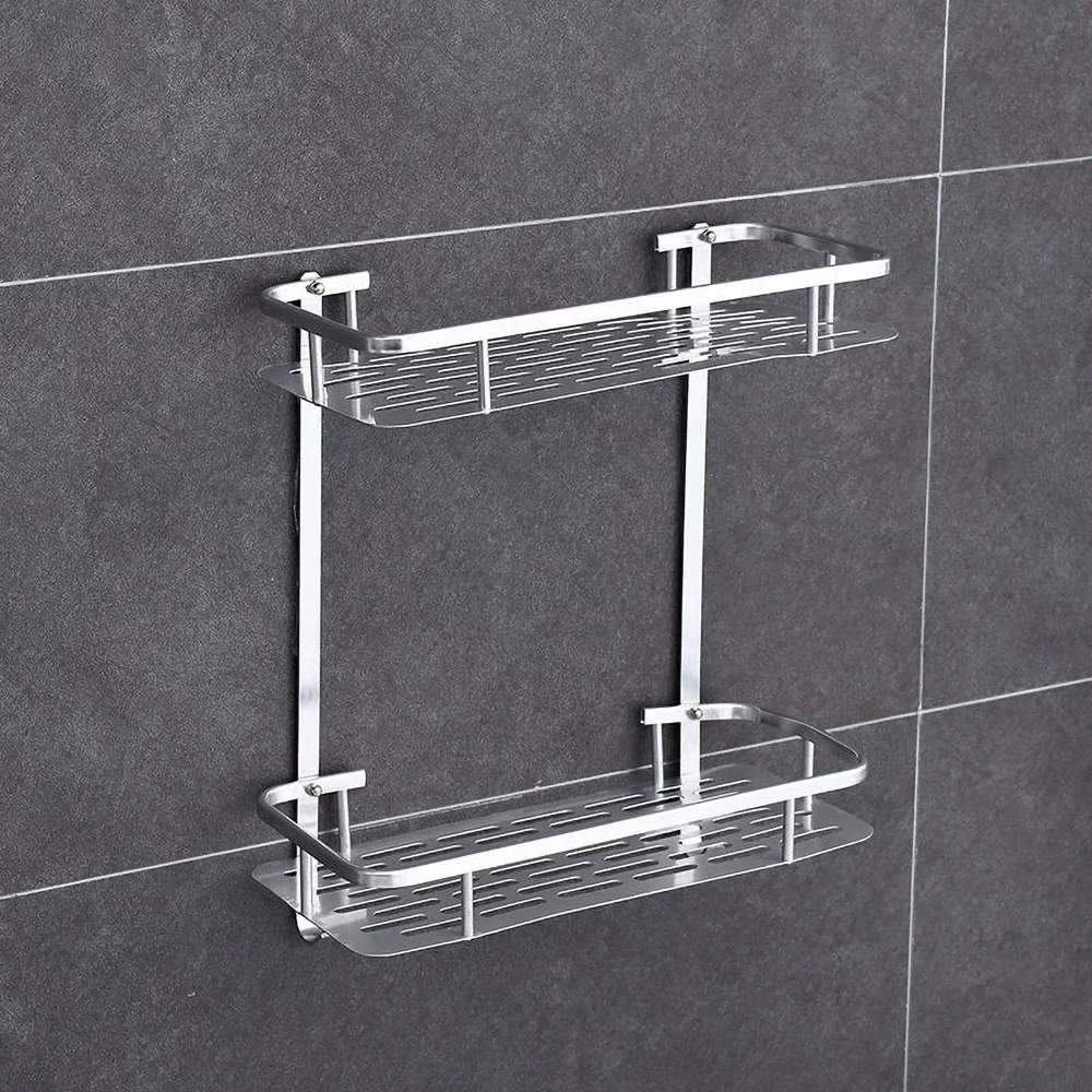 Bathroom Square Shelves Silver Aluminum Shower Basket Shampoo 1-3 Layer Holder Wall Hanger Storage Rack Organizer Accessories