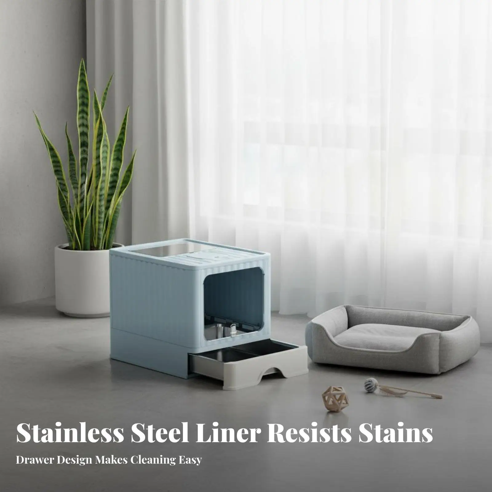 Easy Clean Stainless Steel Cat Litter Box Enclosed Toilet Drawer Tray for Large Indoor Cat Enclosures Anti Smell