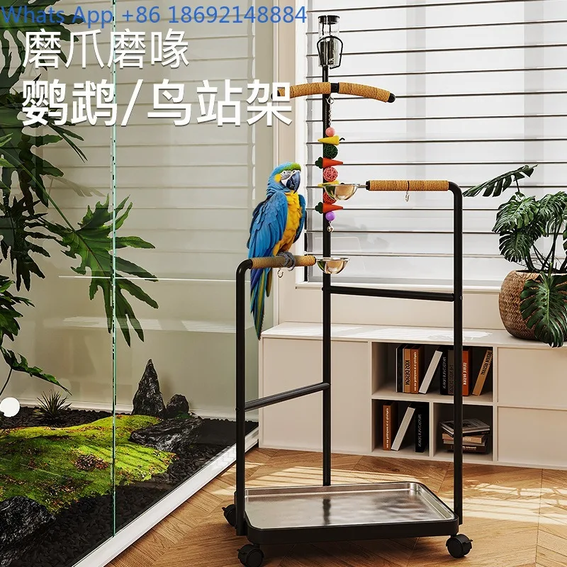 

Medium and Large Parrot Bird Stand Iron Art Stainless Steel Water Feeding Washable Tray Floor Bird Cage