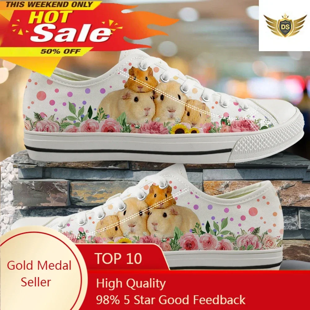 

3D Animal Guinea Pig Pattern Shoes Woman Sneakers Casual Ladies Shoes Low Top Lace Up Footwear Autumn Canvas Shoes