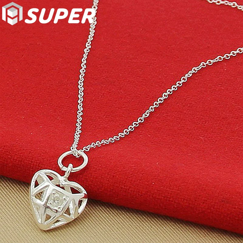 

925 Sterling Silver AAA Zircon Heart Pendant Necklace 18-30 Inch Chain For Woman Wedding Engagement Charm Jewelry