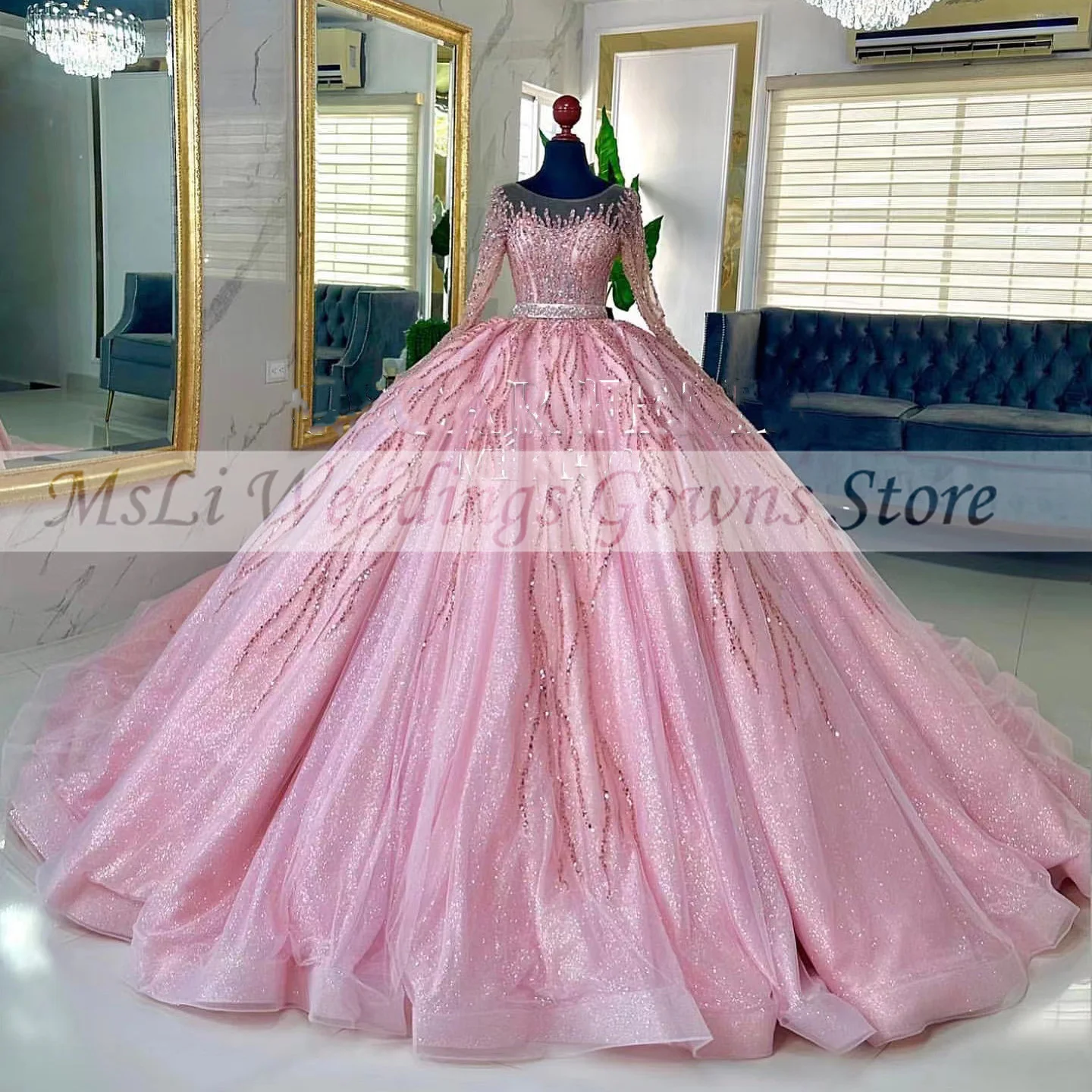 Luxury Pink Quinceanera Dresses For Sweet 16 Girls Beads Sequined Birthday Party Evening Dresse Vestidos De 15 Quinceañera