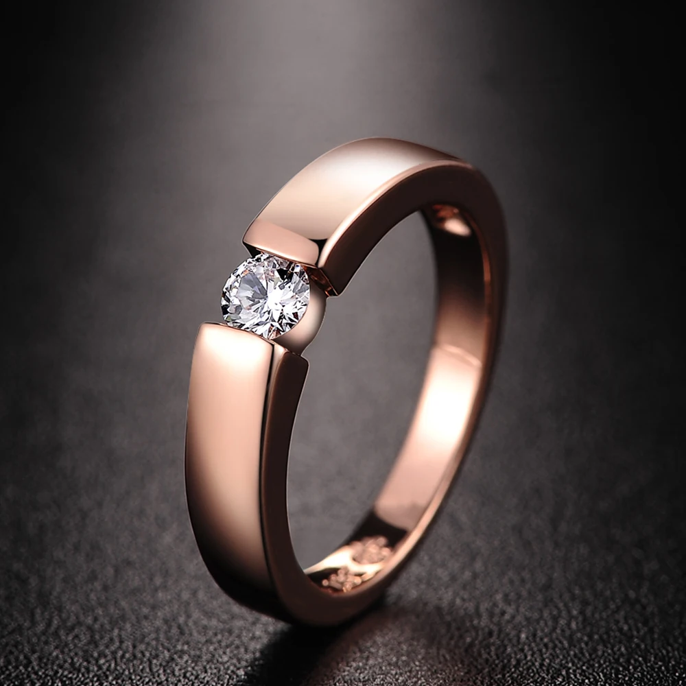 ZHOUYANG 4.5mm Hearts and Arrows Cubic Zirconia Wedding Ring Rose Gold Color & Silver Color Classical Finger Ring R400 R406