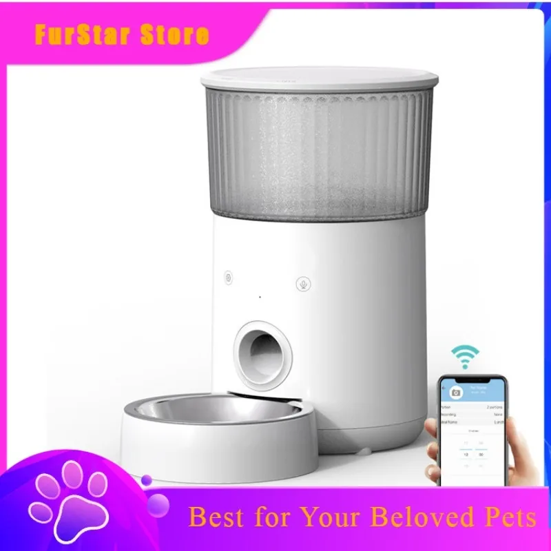 FurStarWiFi Connected Smart Automatic Pet Feeder For Dogs Cats Voice Recording Rechargeable Battery LCD Display Eco-Friendly ABS