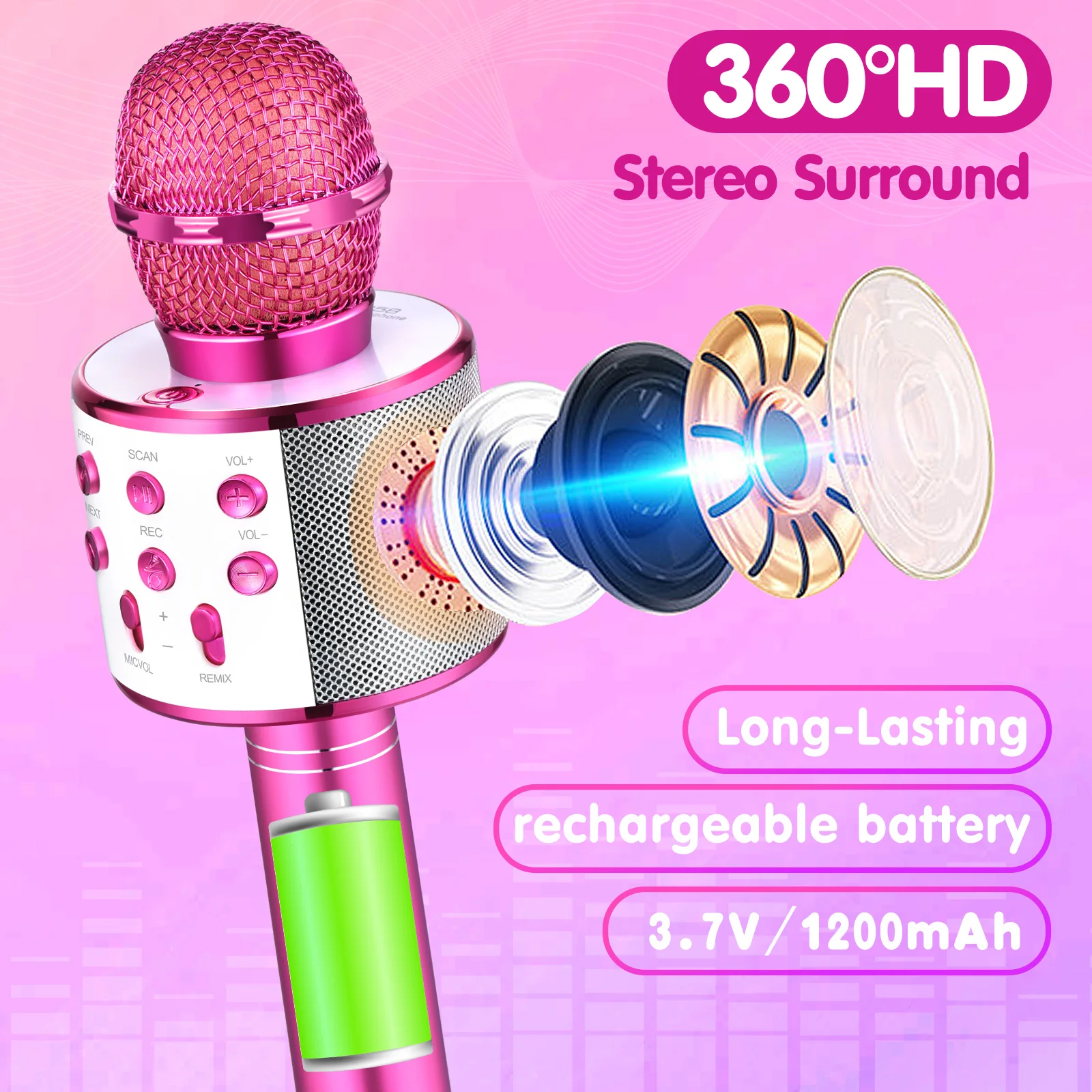 Children's karaoke microphone, girl's Bluetooth microphone, birthday gift for girls and boys 4, 6, 8 10 year old children's toys