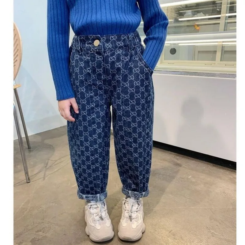 Bebek Kız Kot Pantolon Yürüyor Çocuk Baskı Kot Çocuk Moda Eğlence Pantolon 2-7 Yıl Bebek Erkek Kot