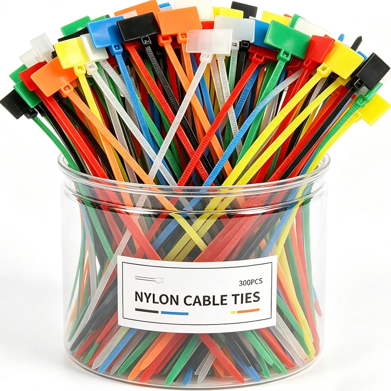 300/50pcs Plastic Nylon Cable Ties Colorful Self-Locking Markers Zip Tag Label Loop Markers Cable Tag Network Writable Organizer