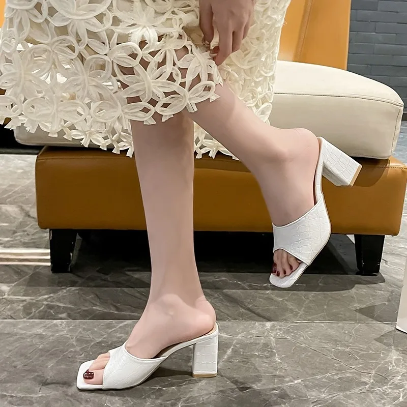 Women High Heel Sandals Summer New Fashion Square Head Design Open Toe Slingback Mary Jane Luxury Off White High Heel Sandals