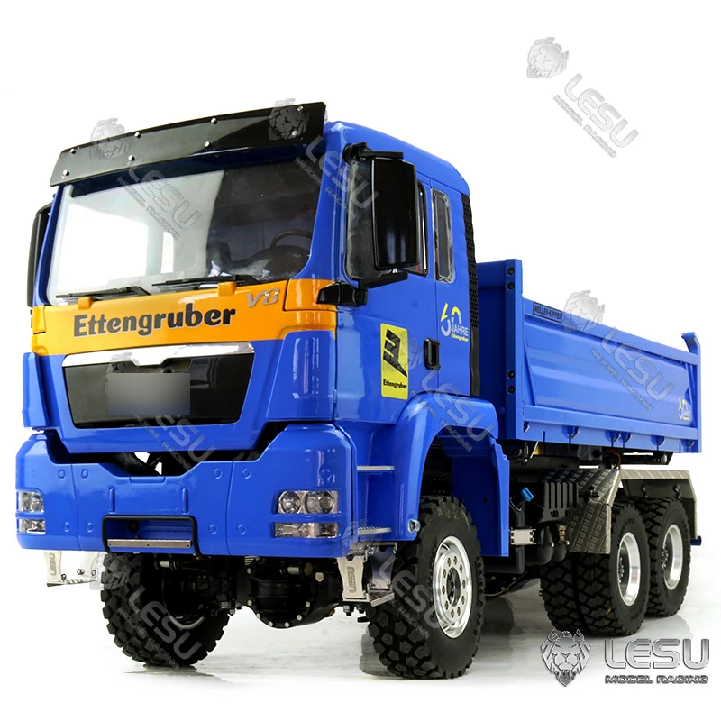 6x6 LESU 1/14 RC Dump Truck Hydraulic Lifting TGS Three-way 3 Direction Tipper Boy Toys Gift Lights Sound ESC Vehicle Model