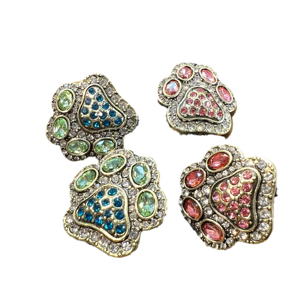 DIY accessories New vintage special-shaped retro bear paw colored gemstone plated real gold exquisite high-end medieval marking view 5