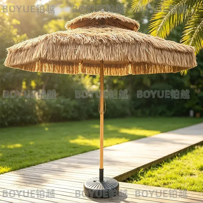 Large Thatch Umbrella Outdoor Beach Parasol Straw Sunshade for Patio Garden Camping Courtyard Decor Center Pole Shade