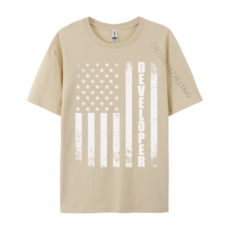 Developer American Flag USA Computer Coder Programmer Geek Cool Printing Cotton Young Tops Tees Crazy Tshirts