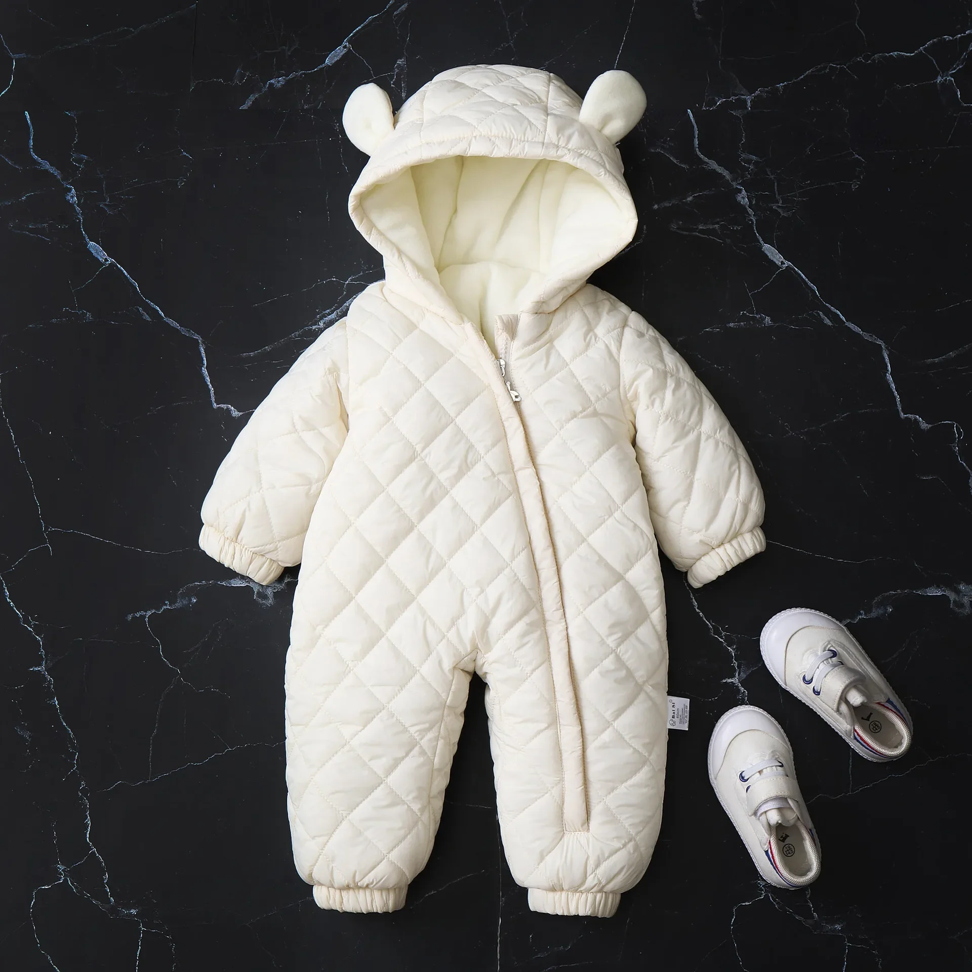 Ear Hooded Fleece Thickened Baby Romper 2024 Winter New Baby Clothes Soft and Warm One Piece Jumpsuits for Toddler Kids