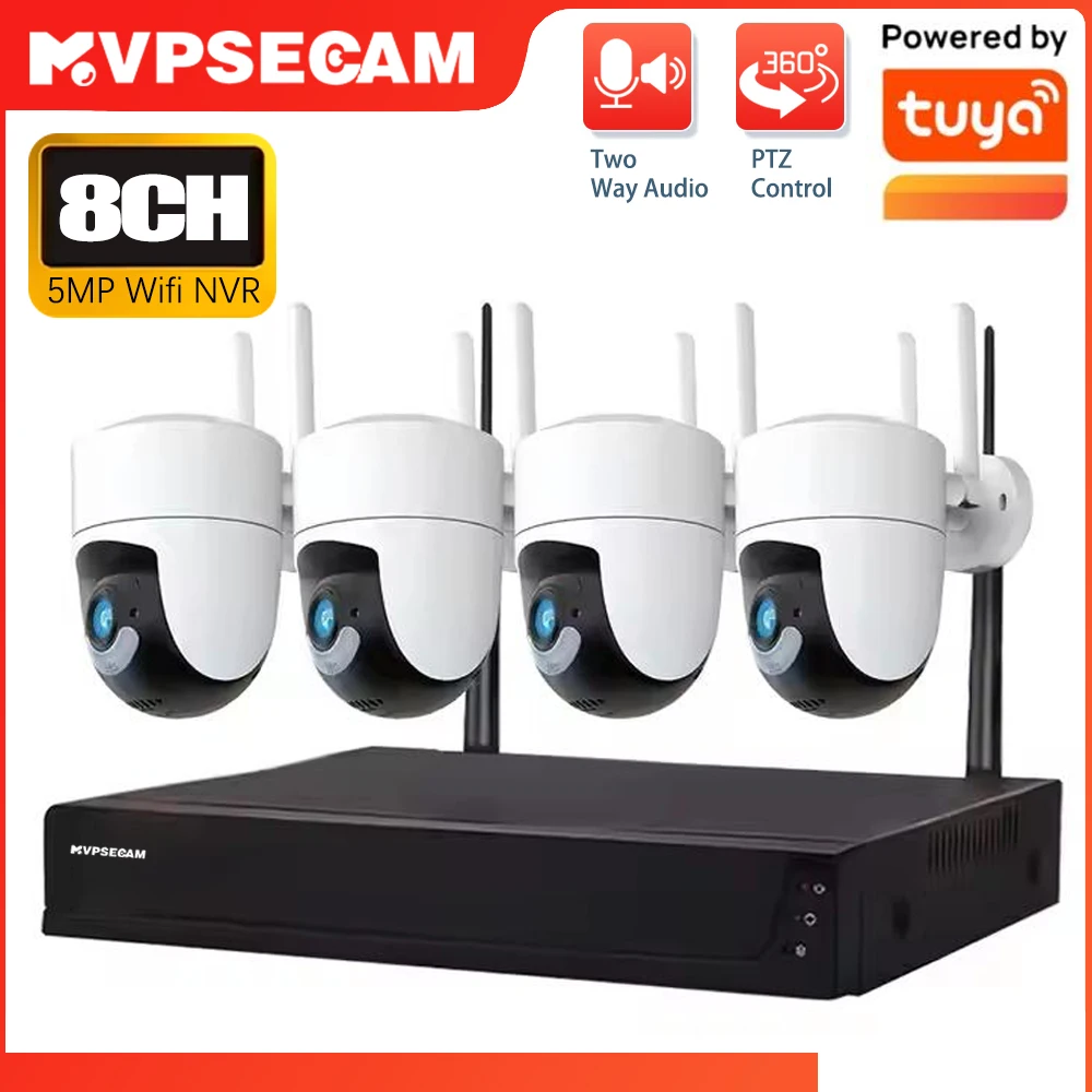 

H.265 8CH 5MP Беспроводная система видеонаблюдения Tuya SmartLife Wi-Fi NVR Комплект уличной водонепроницаемой PTZ IP-камеры Комплект видеонаблюдения