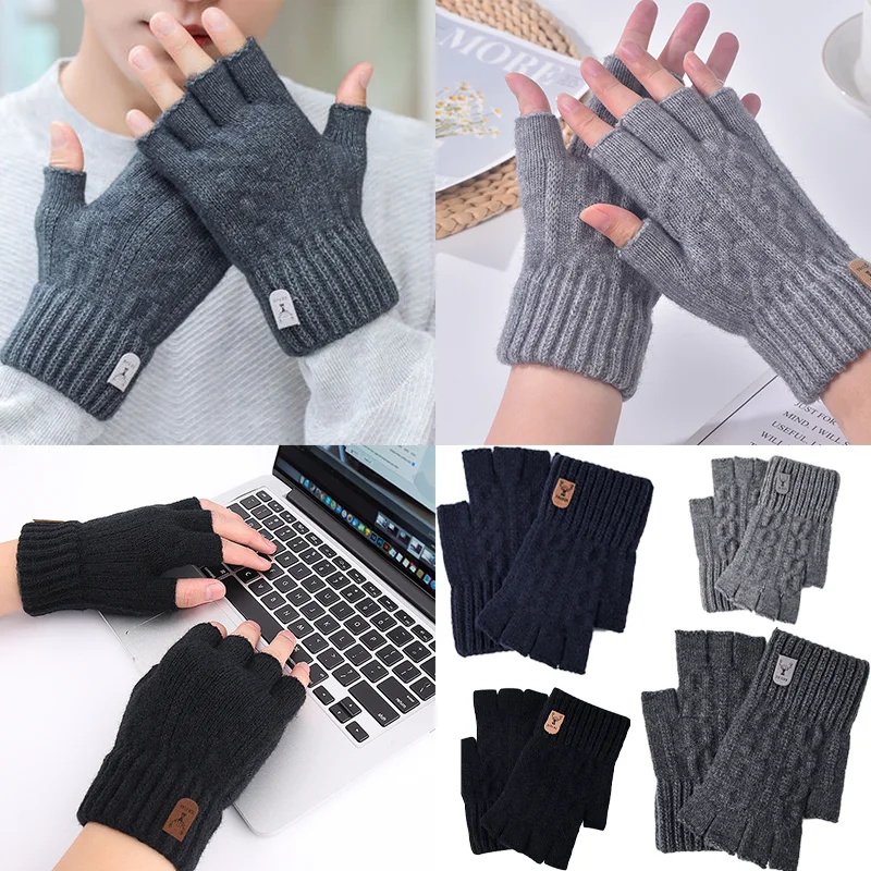 

Motorcycle Knitted Thick Thermal Half Finger Gloves Women Men Winter Car Drive OutdoorRiding Warm Wool Glove Touchscreen Mittens