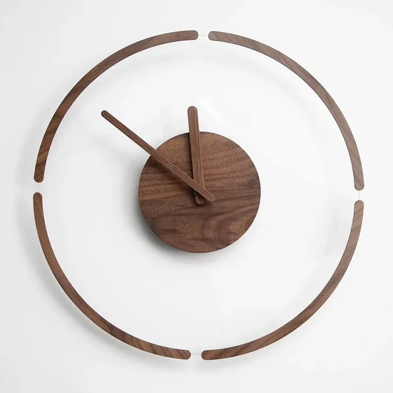 Walnut Glass Wall Clock Nordic Minimalist Style Quartz Silent Drive Living Room Office Background Home Decoration 14 Inch Clock
