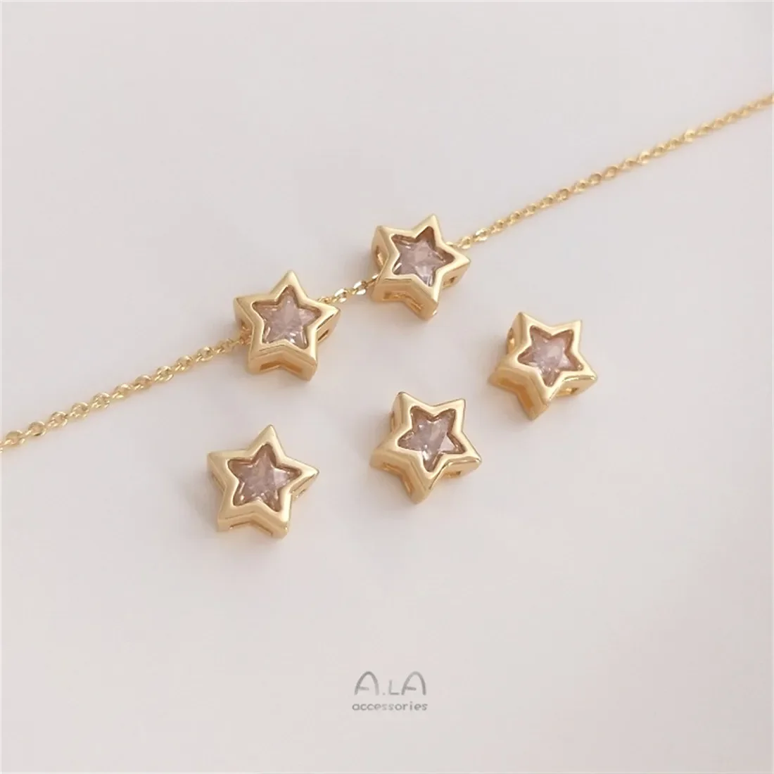 

14K Gold-plated Zircon Peach Heart Shaped Pentagonal Star Shaped Separated Bead Pendant DIY Bracelet Necklace Accessories C224