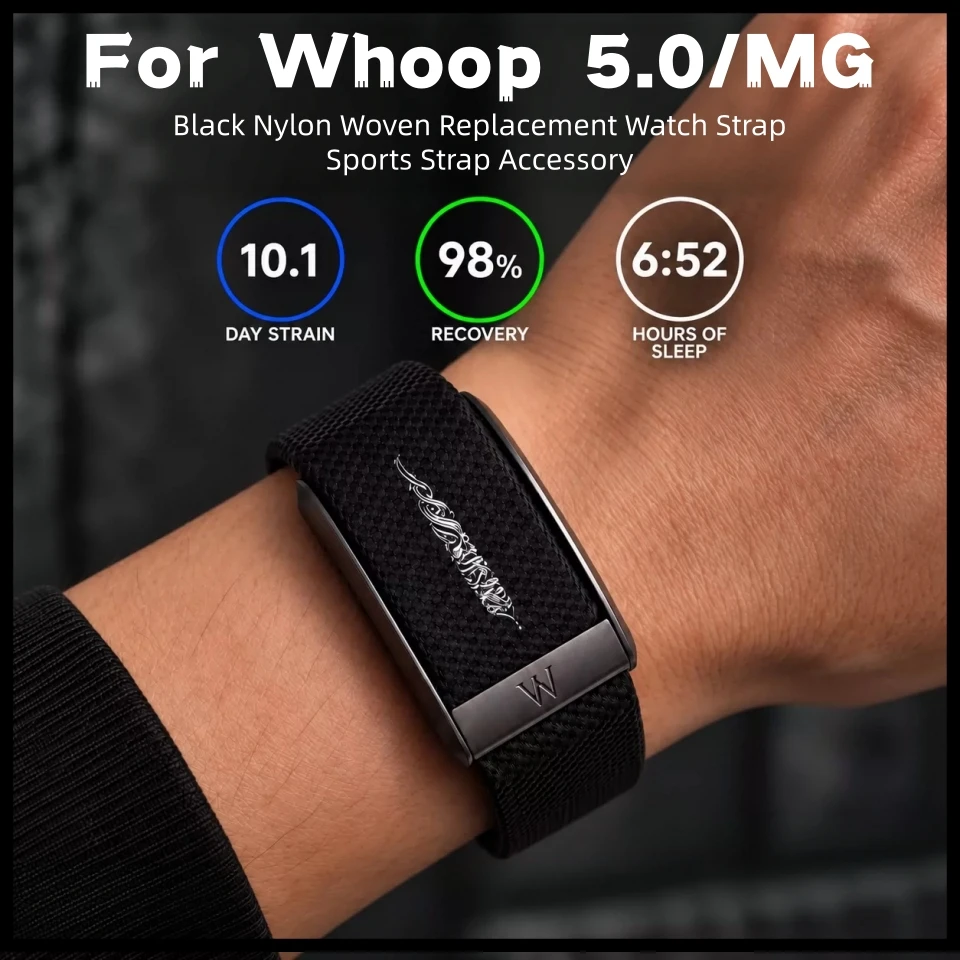 Black Nylon Woven Replacement Strap Compatible For Whoop 5.0/MG Breathable Adjustable Sports Wristband Fitness Tracker Accessory