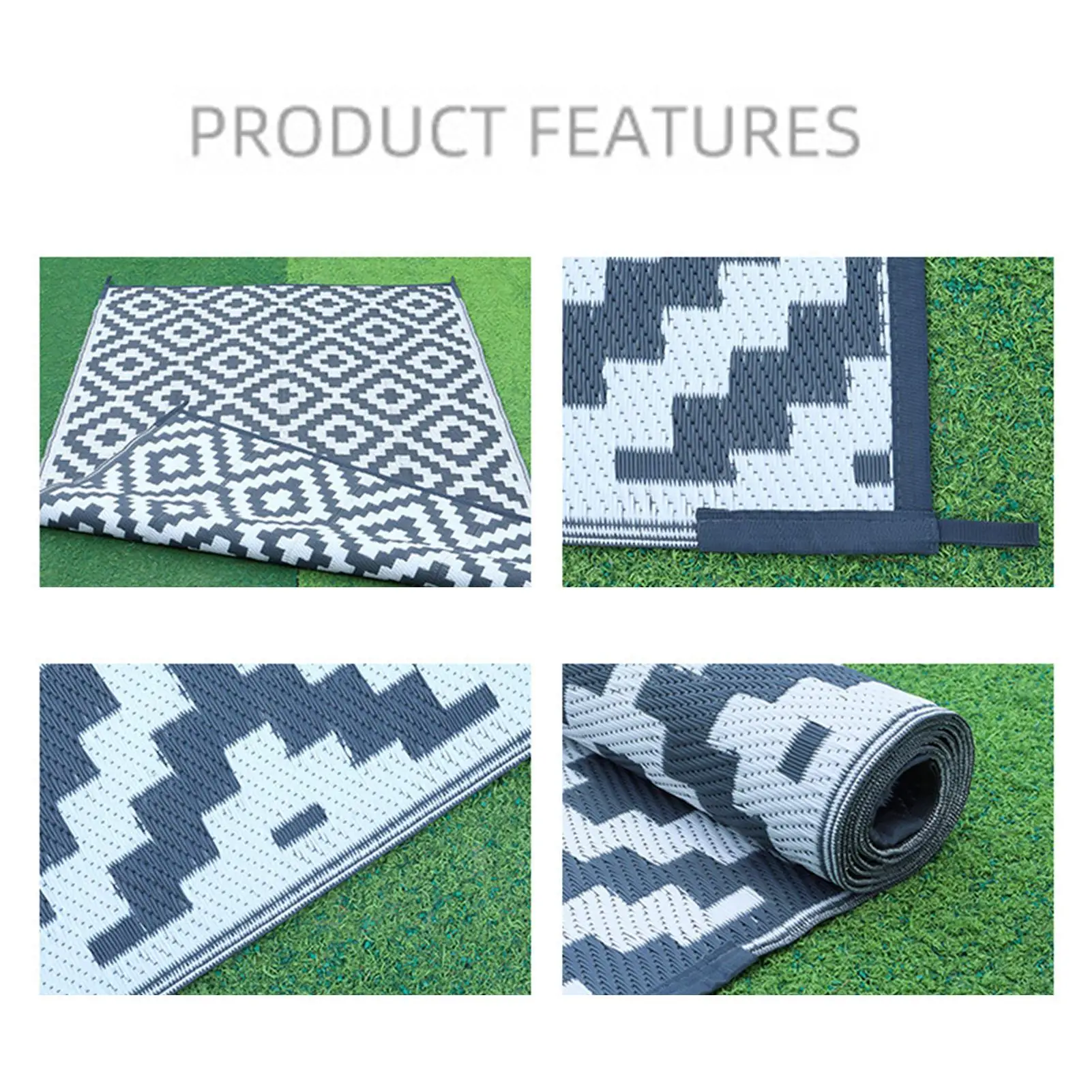 

Beach Mat Portable Folding Plastic Beach Mat for Outdoor Picnic Camping Gray White 9x12ft