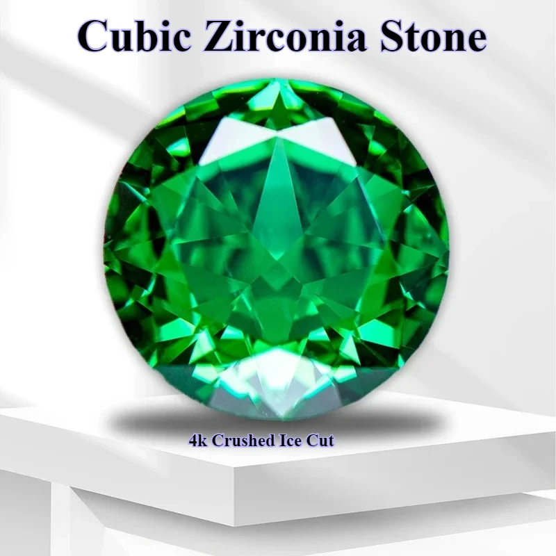 

Wholesale 4k Crushed Ice Cut Cubic Zirconia Stone Dark Green Color Round Shape 5A Grade Loose Lab Synthetic Gemstone For Jewelry