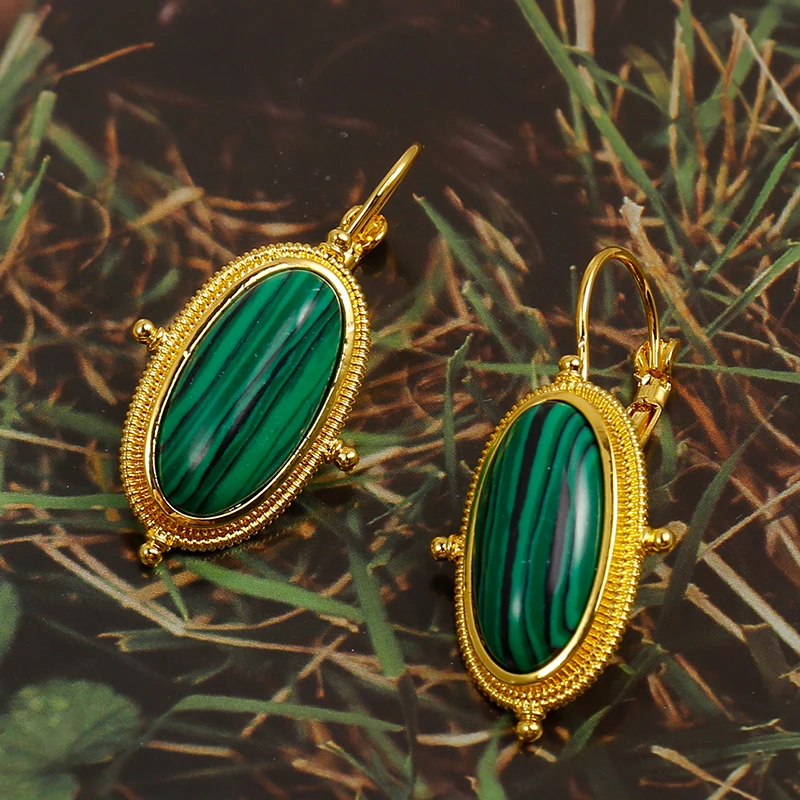 Fashion Boho Retro Ethnic Watermelon Green Malachite Beads Pendant Earrings Ladies Gift Jewelry Wholesale