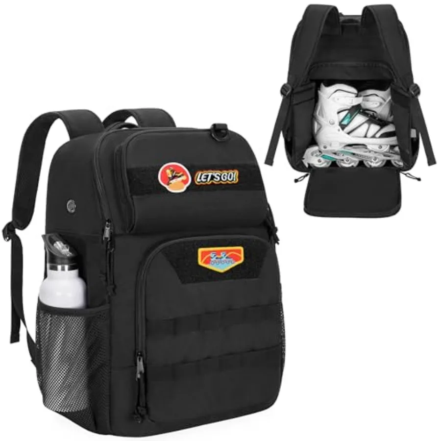 

Skate Bag Fits Shoes Up to Us Mens 13, Roller Skate Backpack with Multi Accessory Pockets, Inline Skate Bag for Men And Women,