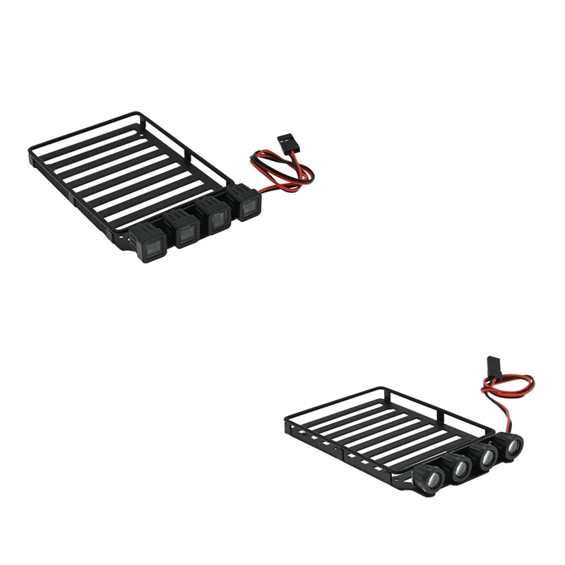 Metal Roof Rack Luggage Carrier Tray With LED Light Spotlight For Axial SCX24 1/24 RC Crawler Car Upgrade Parts