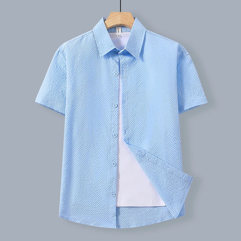 Men's Short Sleeve Shirt Summer Fashion Solid Color Loose Thin Seersucker Practical Top Minimalist Casual Wear Multiple Colors
