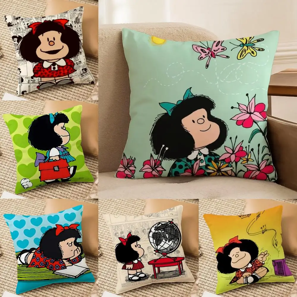 Cartoon M-Mafalda Cushion Cover Soft Plush Double-Sided Printed Sofa Pillow Cushion Cover | Cozy All-Season Durable Decor Gift