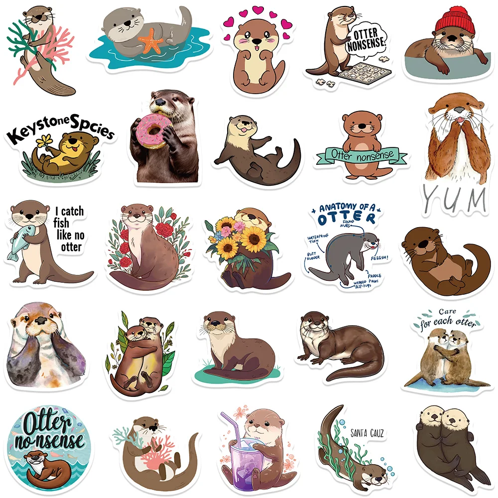 50pcs Cute Cartoon Animal Otter Stickers For Laptop Water Bottle Luggage Notebook Phone Waterproof Graffiti Vinyl Decals