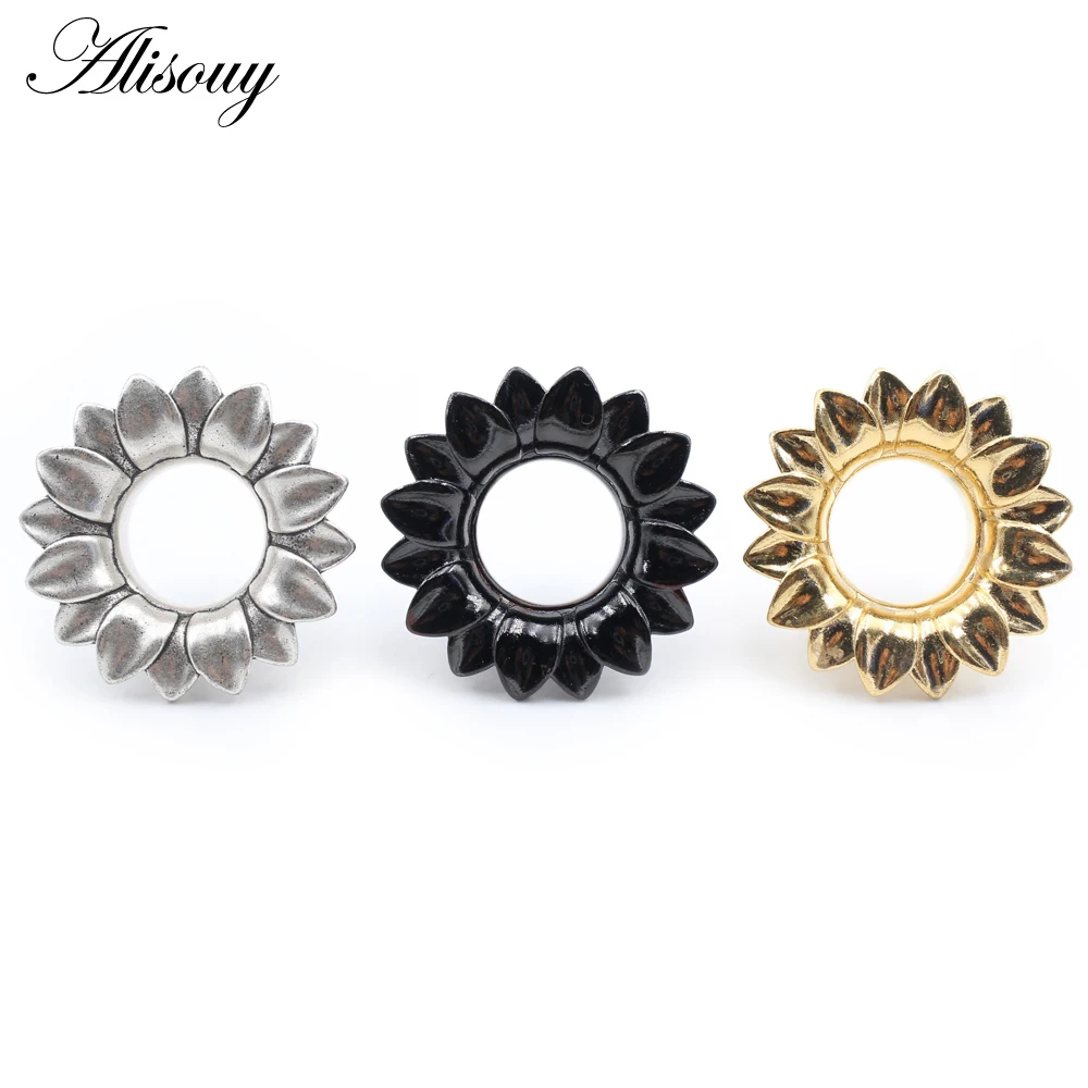 1Piece Punk Alloy Casting Hollow Flower Leaf Flared Ear Tunnels Plugs Expander Stretcher Gauges Earrings Piercing Body Jewelry