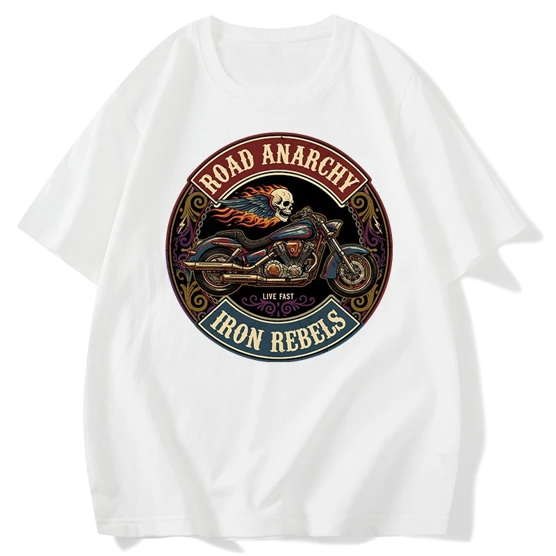 تيشيرتات صيفية وخريفية وشتوية بأكمام قصيرة على الطراز الأمريكي القديم للدراجات النارية للرجال والنساء، من القطن الخالص