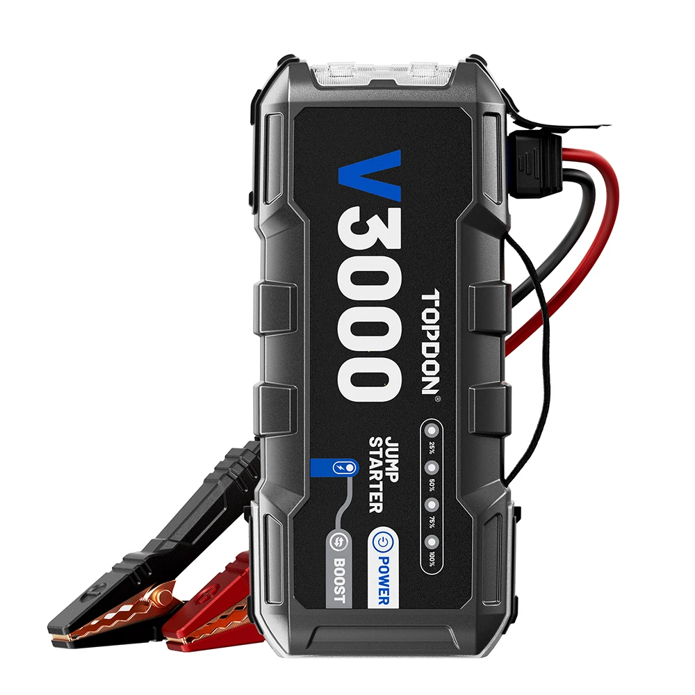 TOPDON V3000 12v 3000a Peak Current Power Pack Booster Battery Flashlight Jump Starter 24000 MAh For Trucks Cars