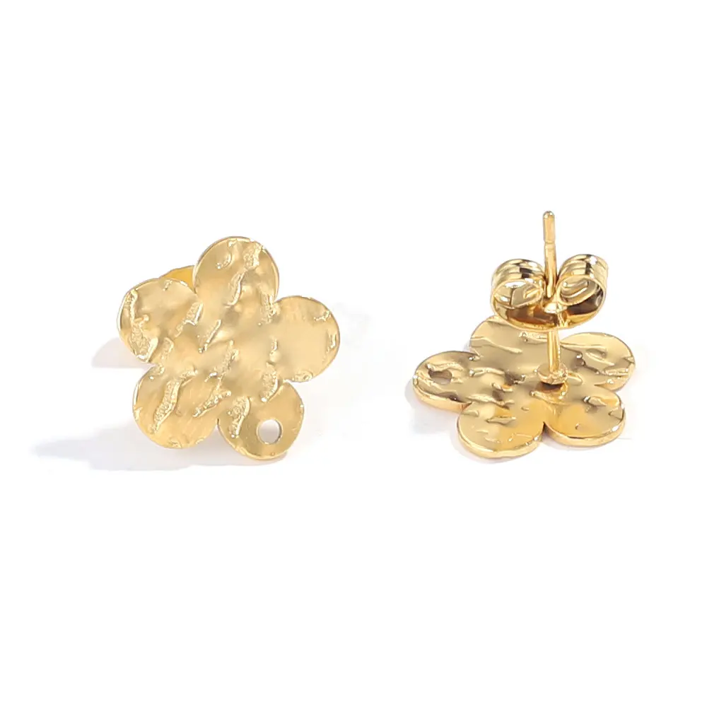 10Pcs Gold Plated Stainless Steel Geometric Earring Posts Stud Base Textural Moon Start Flower Earrings Base Connectors Findings