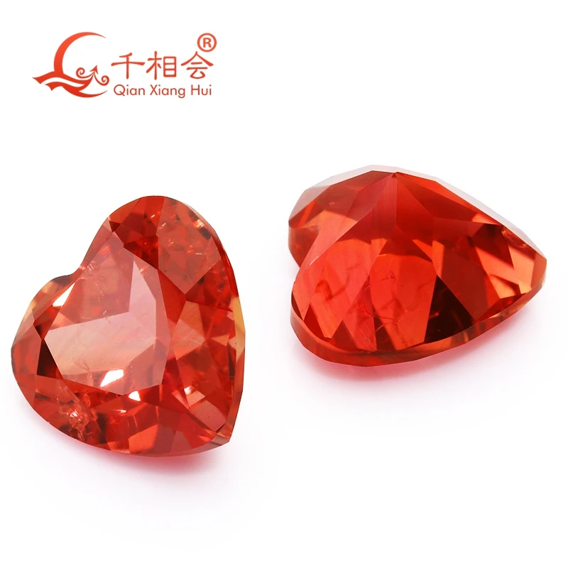 

Сапфир вырез в форме сердца, выращенный в лаборатории, Padmaraga, более красный, оранжевый цвет, естественная огранка, включая небольшие трещины, включения, корунд, свободный камень