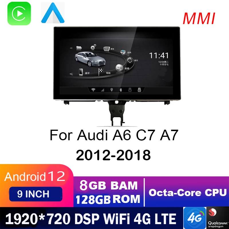 

Android 12 8G + 128G для Audi A6 C7 A7 2012 ~ 2018 автомобильный радиоприемник с навигацией GPS стерео Авто WiFi 4G LTE мультимедийный 9-дюймовый плеер NAVI