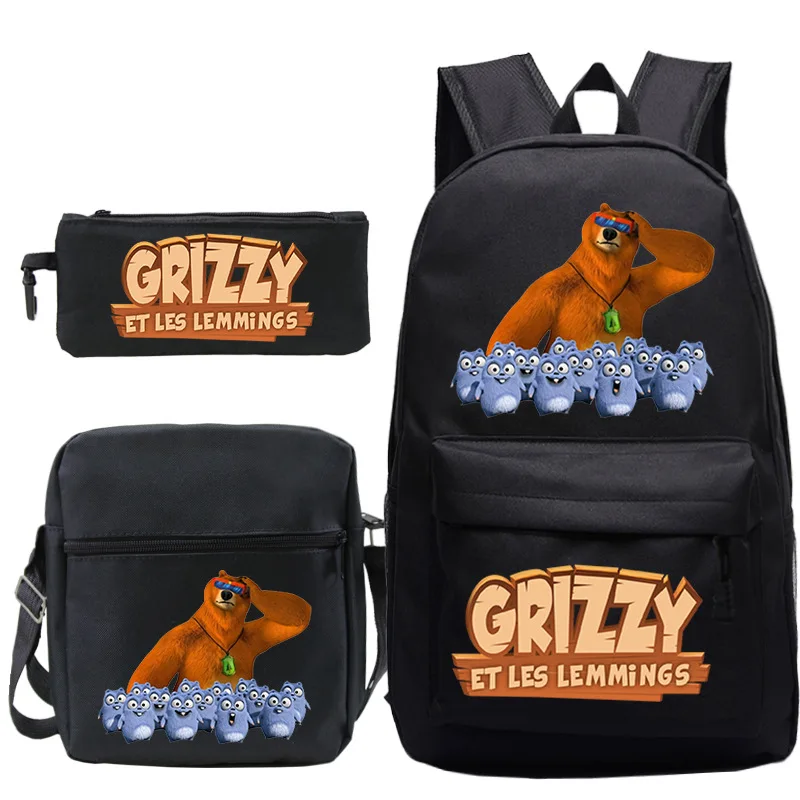 

High Quality Grizzy And Les Lemmings School Backpack For Boy Girl Bookbag School Bag 3 PCS/set Mochila Large Capacity Knapsack