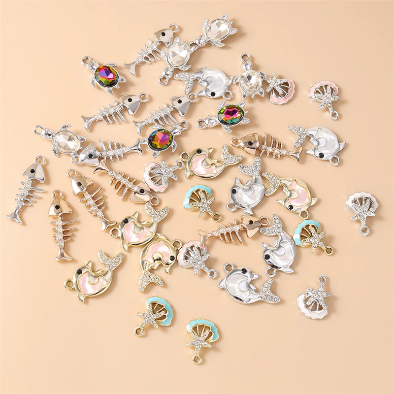 10 Stück niedliche, gemischte Metallanhänger mit Motiven von Meerestieren, Schildkröten, Fischen und Muscheln für die Schmuckherstellung, Ohrringe, Halsketten, DIY-Bastelbedarf – Detail 3