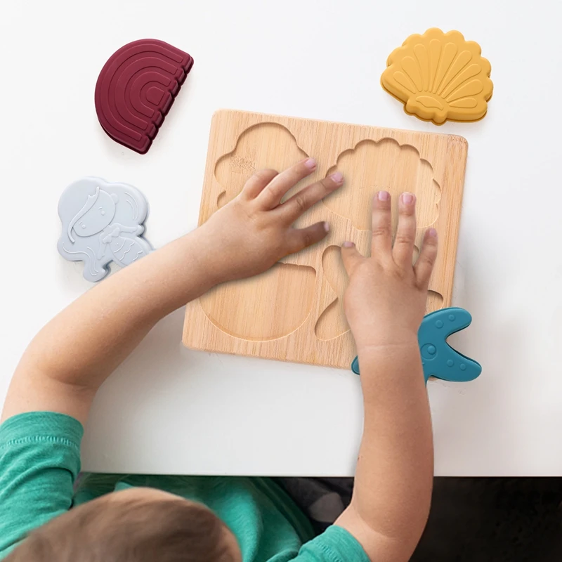 Puzzle en bois et silicone Montessori, jouet en forme d'étoile, jouet assressenti, jeu de construction, jouets pour bébé