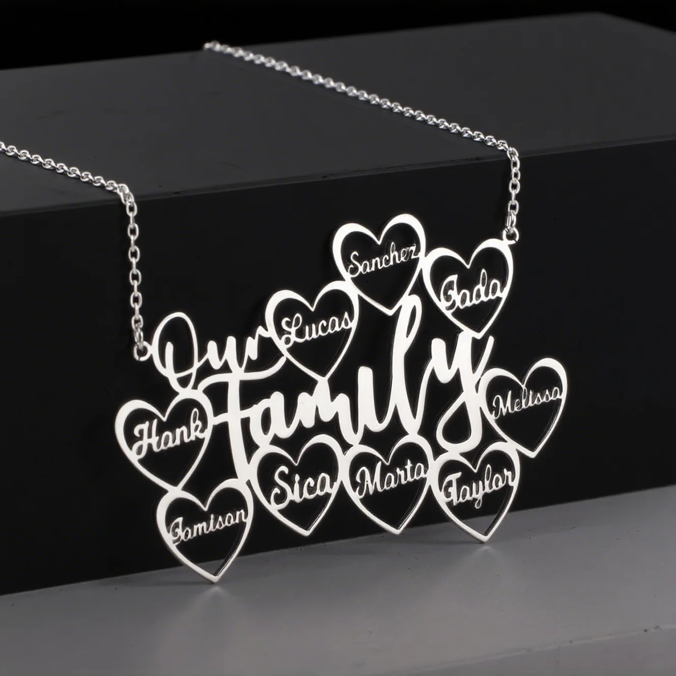

Ожерелье в форме сердца с несколькими именами по индивидуальному заказу, семейное сердце, персонализированное ожерелье из нержавеющей стали, памятный подарок, подарок для друзей