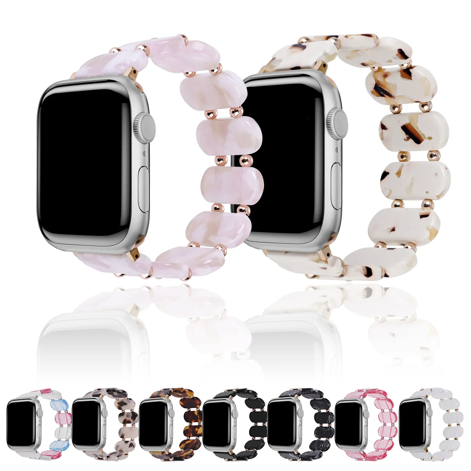 Correa de resina para Apple Watch, banda de 46mm, 41, 42/45mm, 49mm, correa de anillo elástico para mujer, Cuenta de metal adecuada para iWatch serie 10, 9, 8SE, 6