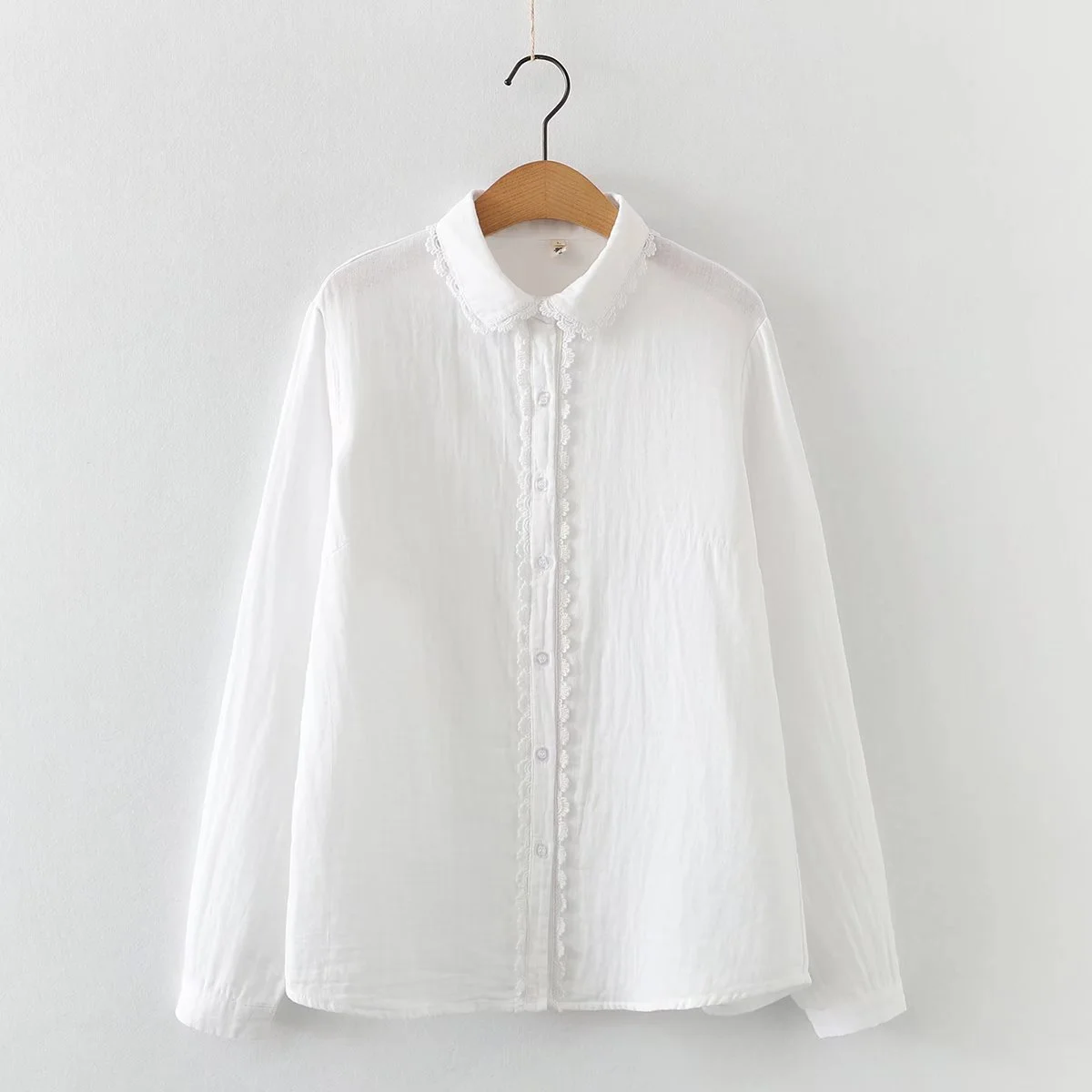 100% Cotton Yarn White Embroidered Blouses Long Sleeve Tops Women Shirt Japan Fashion New 2024 Lapels Buttons Female Clothes