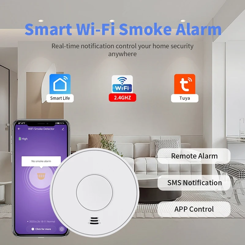 FULL-10 Years Battery Wifi Smart Smoke Alarm Fire Alarm With Tuya & Smartlife Smoke Detector For Home Conforms To EN14604