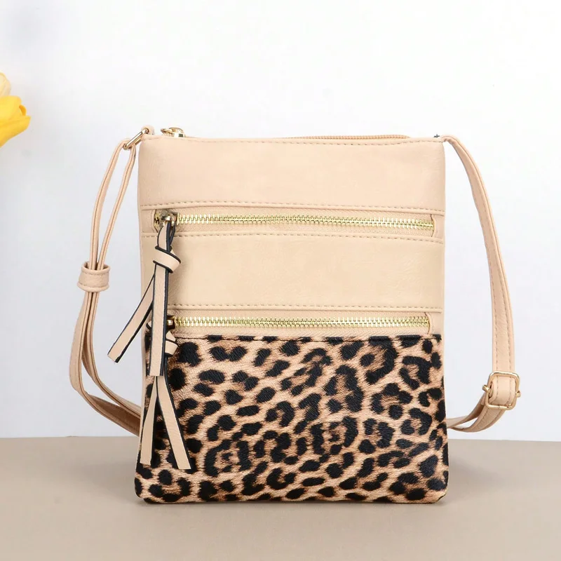 Double Zipper Leopard Pattern Crossbody Bags For Women, Small Square Shoulder Bag Ladies Handbags Designer Phone Pocket